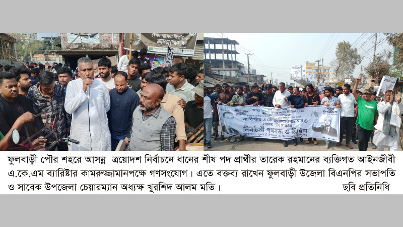 ফুলবাড়ী পৌর শহরে আসন্ন ত্রয়োদশ নির্বাচনে ধানের শীষ পদ প্রার্থীর পক্ষে গণসংযোগ
