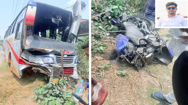 গোদাগাড়ীতে যাত্রীবাহী বাস ও মোটরসাইকেলের মুখোমুখি সংঘর্ষে মোটর সাইকেল চালক নিহত