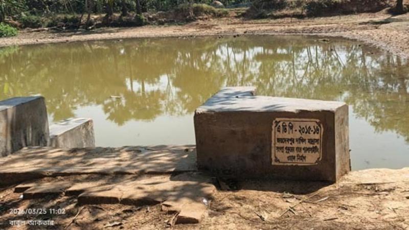 নওগাঁয় জয়দেবপুর ইসলামিয়া দাখিল মাদ্রাসার পুকুর দখল প্রভাবশালী মহলের
