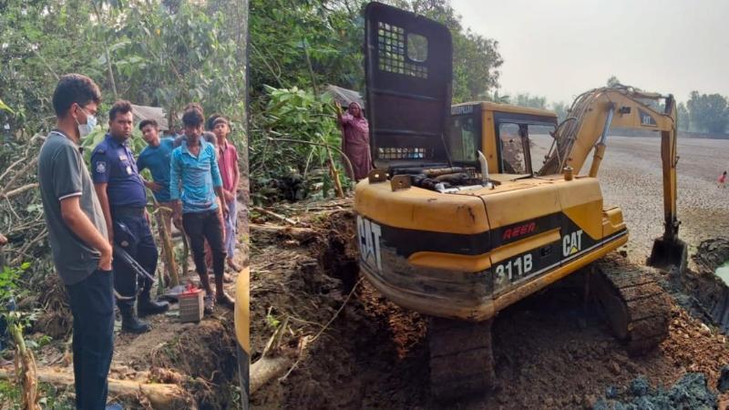 নন্দীগ্রামে অবৈধভাবে মাটি কাটার দায়ে এস্কেভেটরের বিভিন্ন সরঞ্জামদি জব্দ