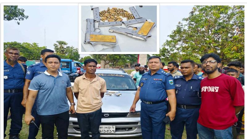 গোদাগাড়ীতে প্রাইভেট কারে ২টি বিদেশি পিস্তল ও ৫৩ রাউন্ড-গুলি উদ্ধার, নারীসহ আটক ২