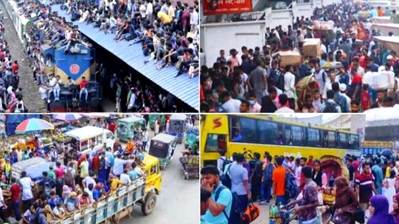রাজধানীতে ফিরছে মানুষ, ট্রেন-বাস-লঞ্চে ভিড়
