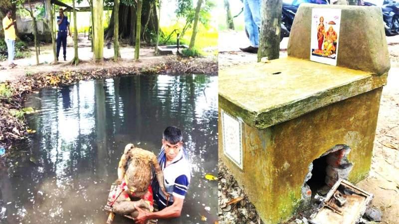 নন্দীগ্রামে কালীমন্দিরে ভাঙচুর, দান বাক্সের টাকা ও পূজার সামগ্রী চুরি, ডোবা থেকে মূর্তি উদ্ধার